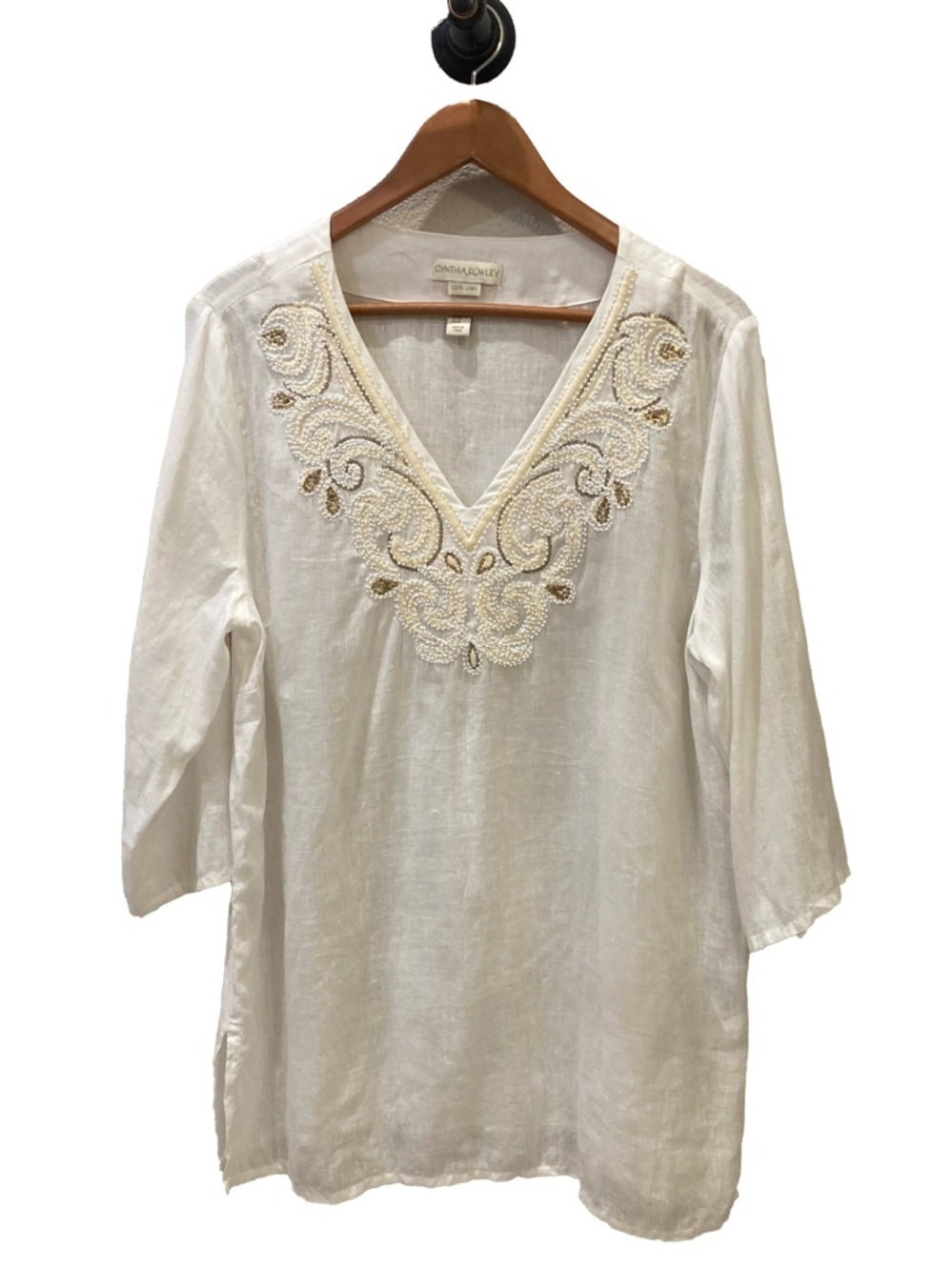 Cynthia Rowley linen tunic. White with beaded embroidery. Size XL.